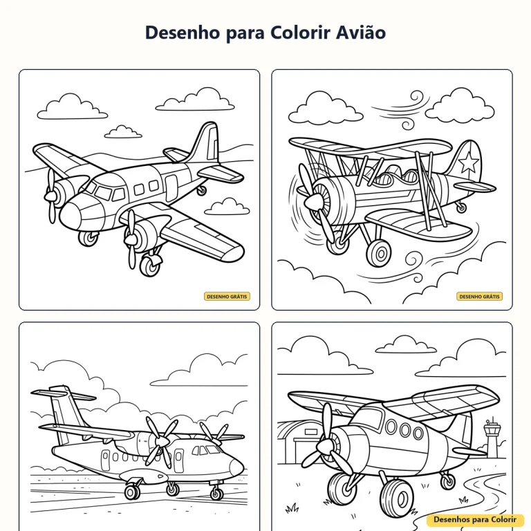 Desenho para Colorir Avião: Modelos para Imprimir e Criar