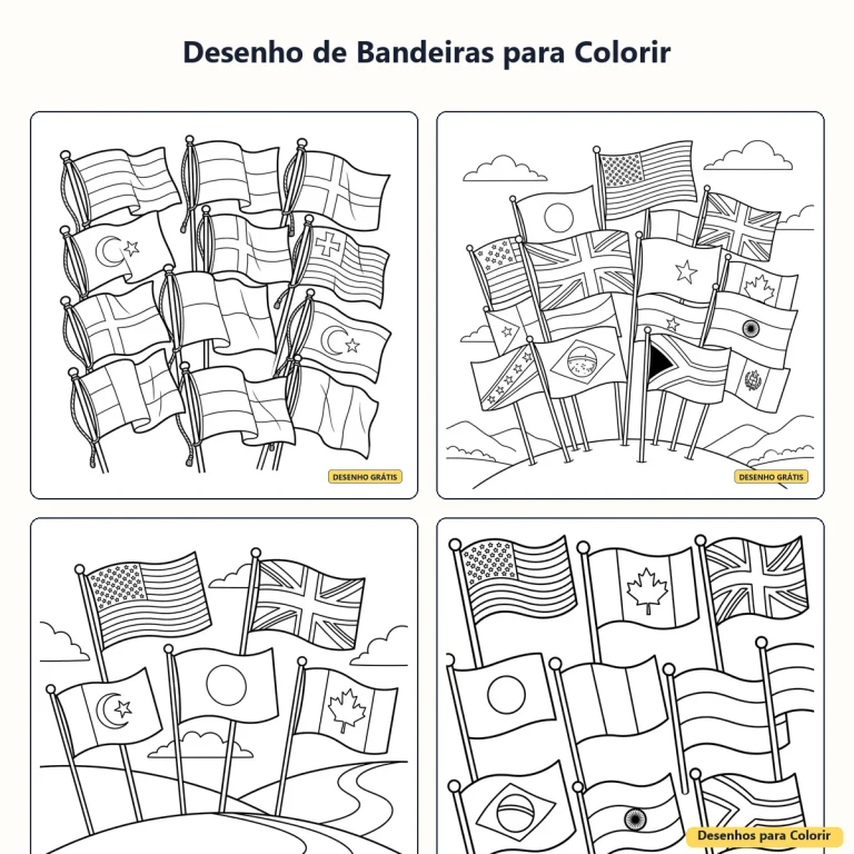 Desenho de Bandeiras para Colorir: atividade educativa sobre os países