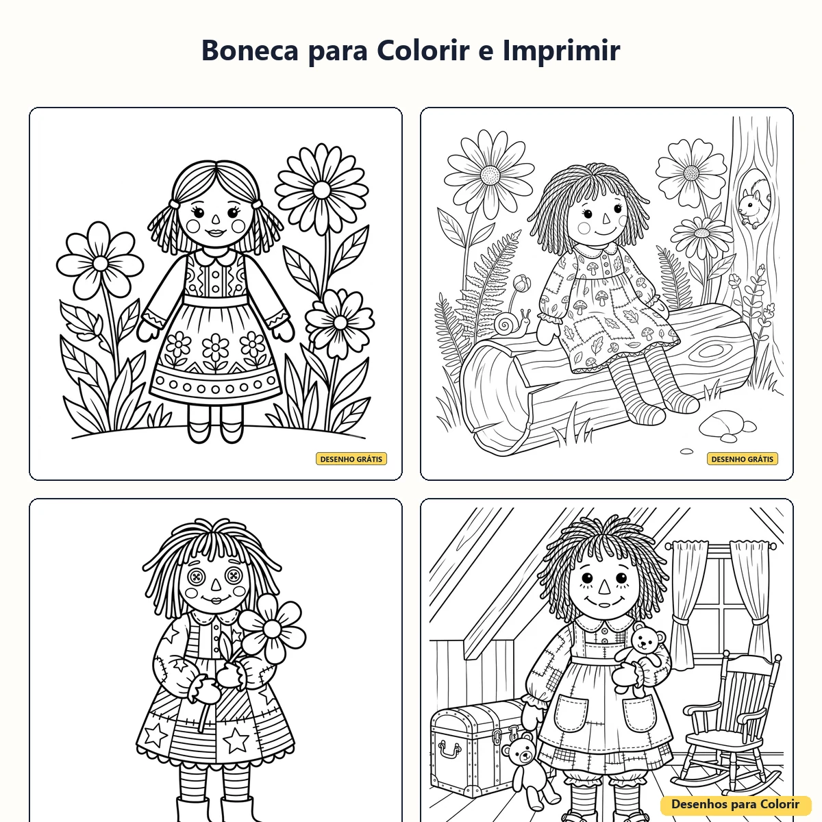 Boneca para Colorir e Imprimir: Roupas, Estilos Fofos e Ideias Criativas