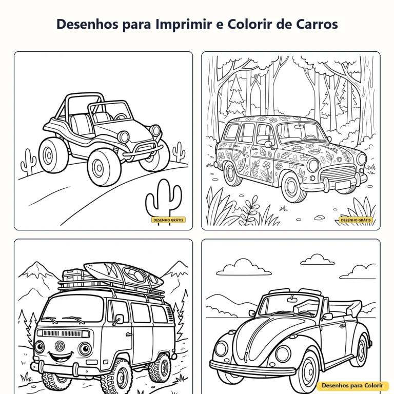 Desenhos para Imprimir e Colorir de Carros: Corrida, Cidade e Aventura