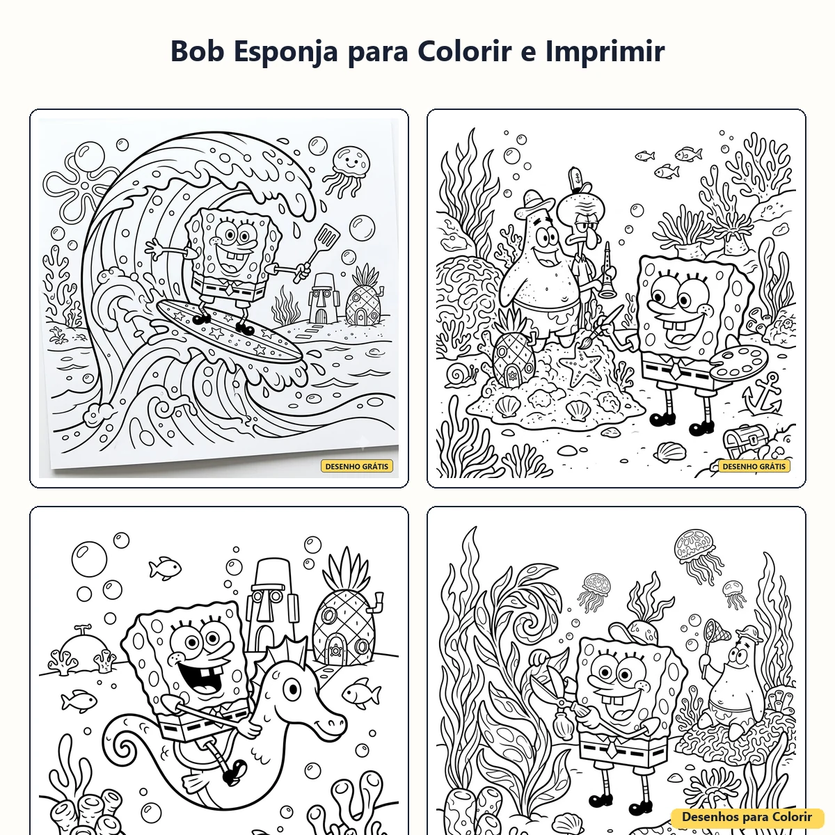 Bob Esponja para Colorir e Imprimir: Aventuras Divertidas