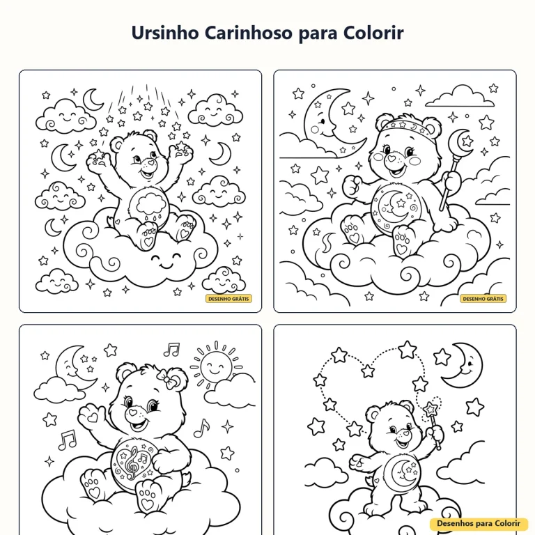 Ursinho Carinhoso para Colorir: desenhos fofos para imprimir