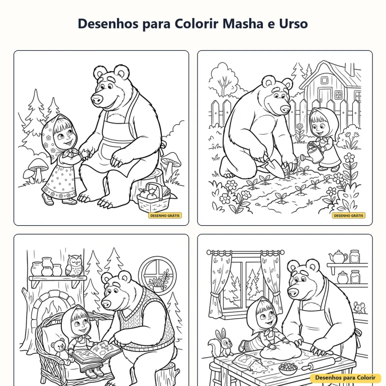 Desenhos para Colorir Masha e o Urso: Atividades para Imprimir