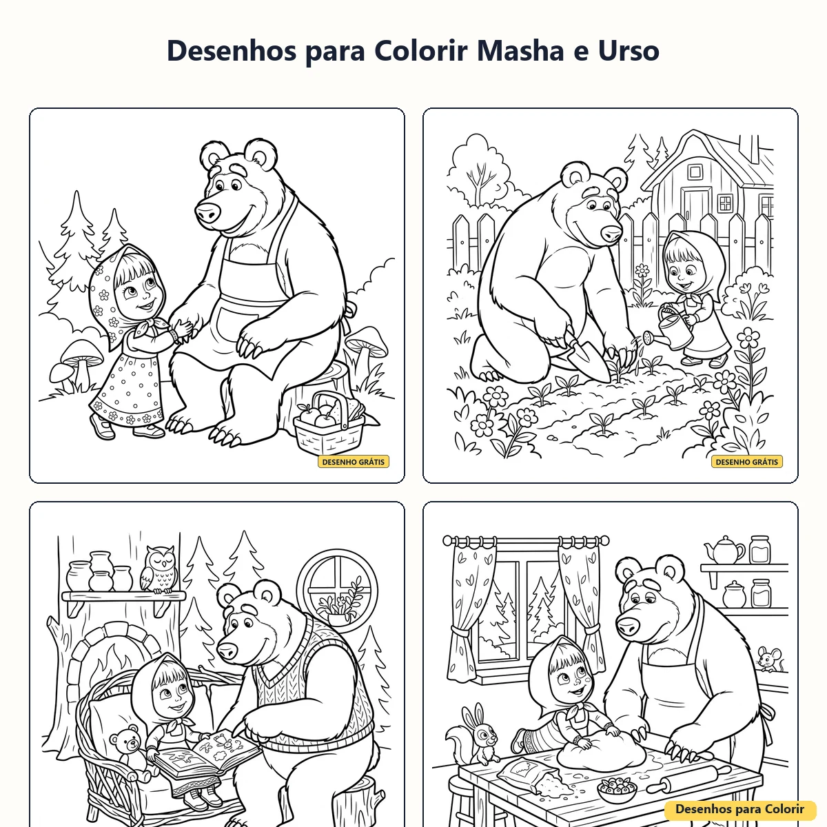 Desenhos para Colorir Masha e o Urso: Atividades para Imprimir