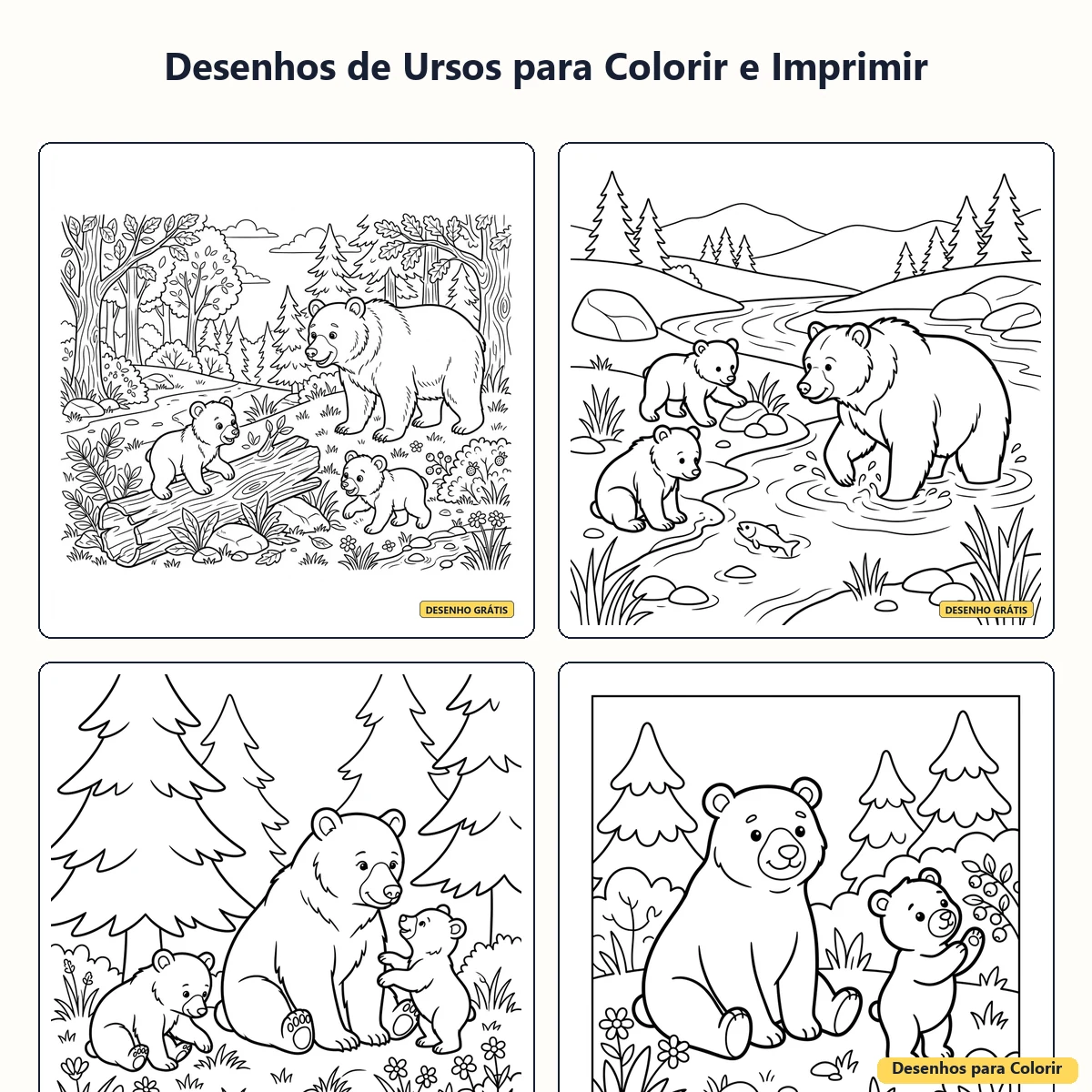 Desenhos de Ursos para Colorir e Imprimir: Fofos e Divertidos