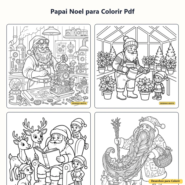 Papai Noel para Colorir em PDF: Desenhos Natalinos para Imprimir