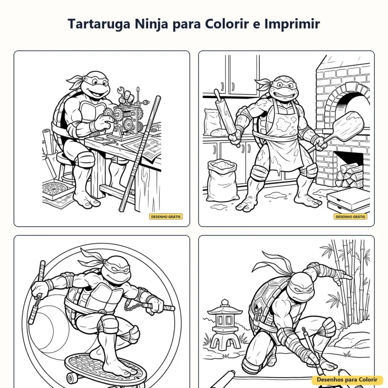 Tartaruga Ninja para Colorir e Imprimir: Aventura, Cores e Diversão