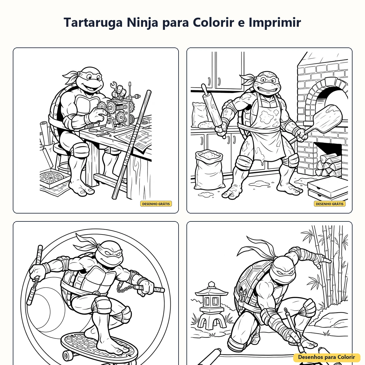 Tartaruga Ninja para Colorir e Imprimir: Aventura, Cores e Diversão
